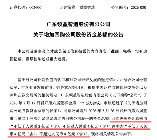 002600，拟回购金额翻倍！多家公司披露回购增持进展